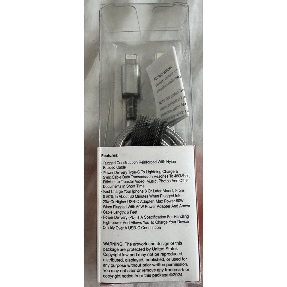 PowerXcel USB-C to Cable 6FT PD 60W Fast Charge Apple iPhone iPad New - Picture 2 of 6